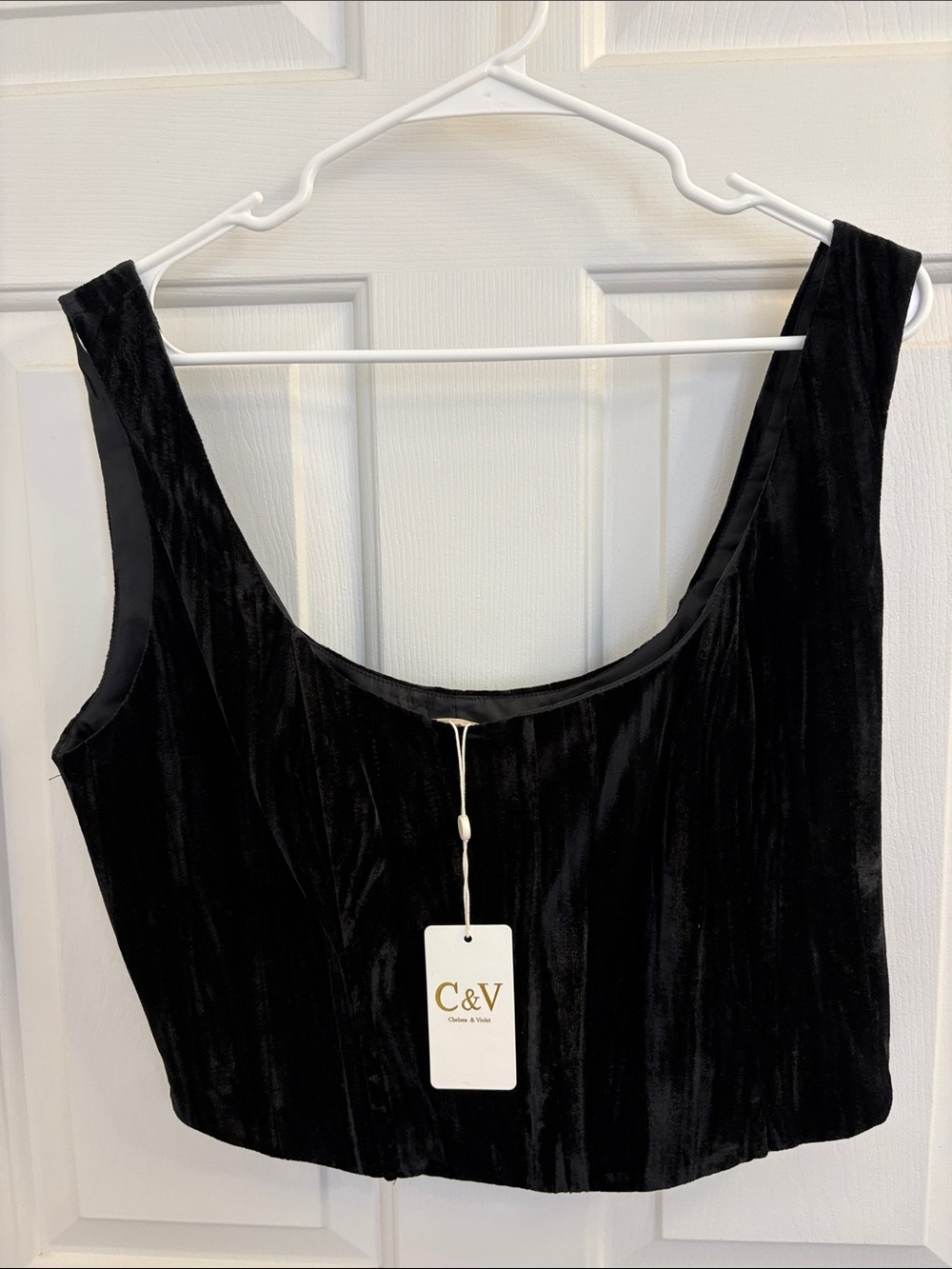 Chelsea & Violet Black Velvet Scoop Crop Tank